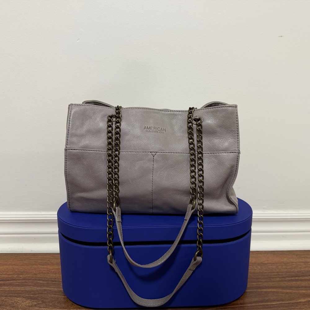 American Leather Co. Soft Gray Shoulder Handbag Chain Straps